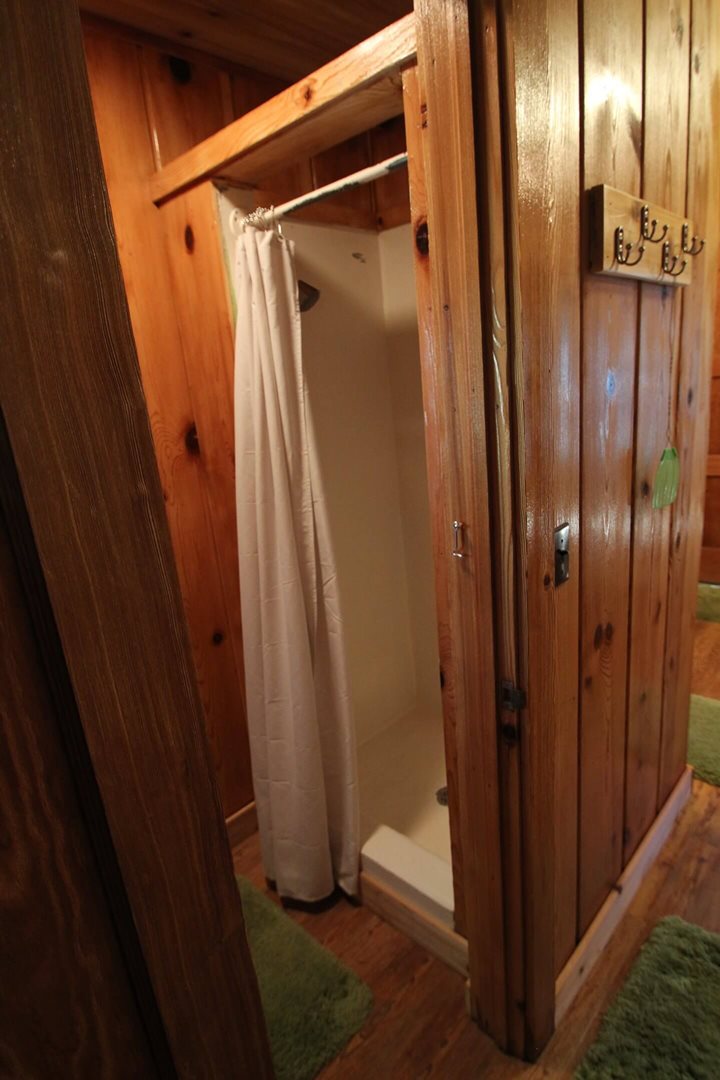 Bathroom in a two person cabin at Mackinac Lakefront Cabin Rentals in Mackinaw City, MI. © 2013 Frank Rogala.