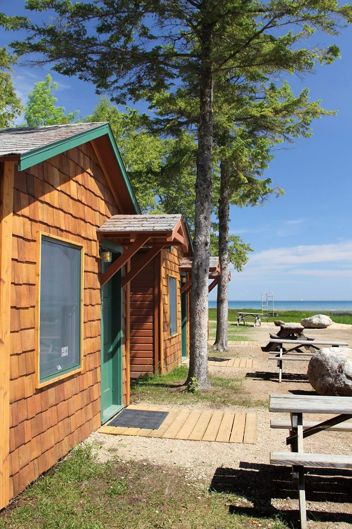 Exterior view of a two person cabin at Mackinac Lakefront Cabin Rentals in Mackinaw City, MI. © 2013 Frank Rogala.