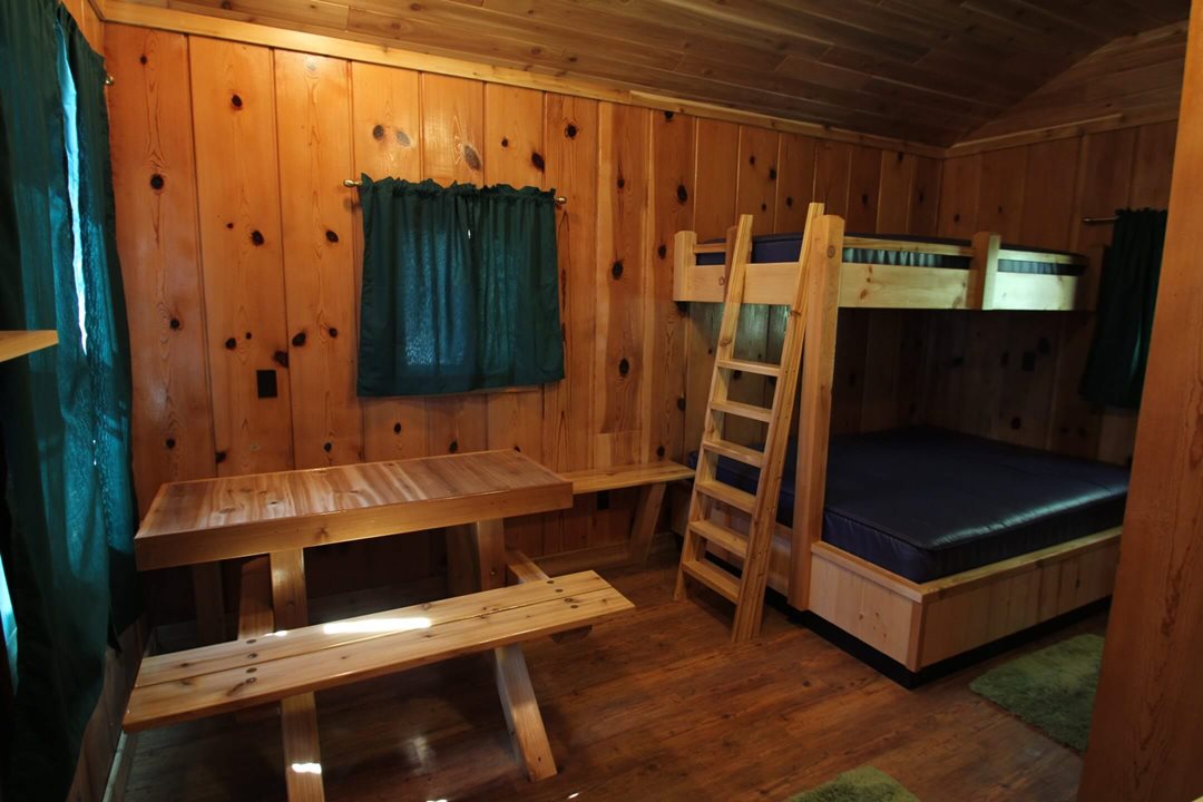 Interior view (angle 1) of a three person cabin at Mackinac Lakefront Cabin Rentals in Mackinaw City, MI. © 2013 Frank Rogala.