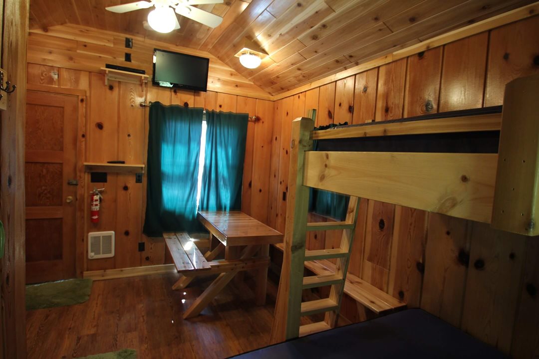 Interior view (angle 2) of a three person cabin at Mackinac Lakefront Cabin Rentals in Mackinaw City, MI. © 2013 Frank Rogala.