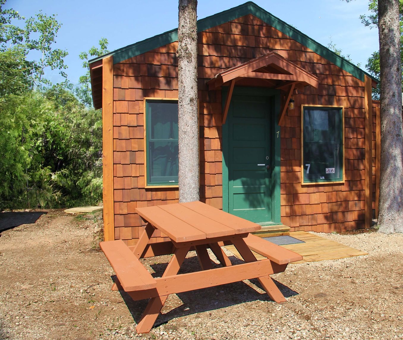 Exterior view of a six person cabin at Mackinac Lakefront Cabin Rentals in Mackinaw City, MI. © 2013 Frank Rogala.