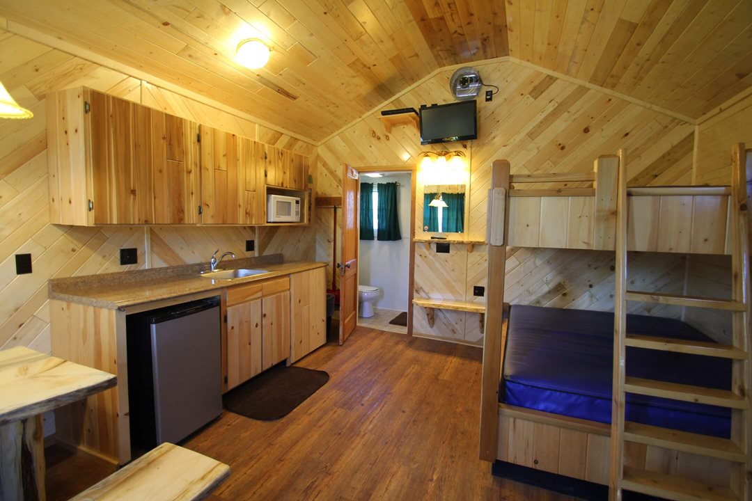 Interior view (angle 6) of a four person cabin at Mackinac Lakefront Cabin Rentals in Mackinaw City, MI. © 2017 Frank Rogala.
