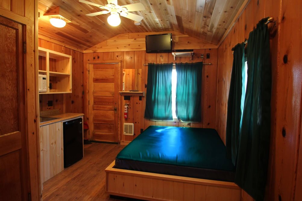 Interior view of a two person cabin at Mackinac Lakefront Cabin Rentals in Mackinaw City, MI. © 2013 Frank Rogala.