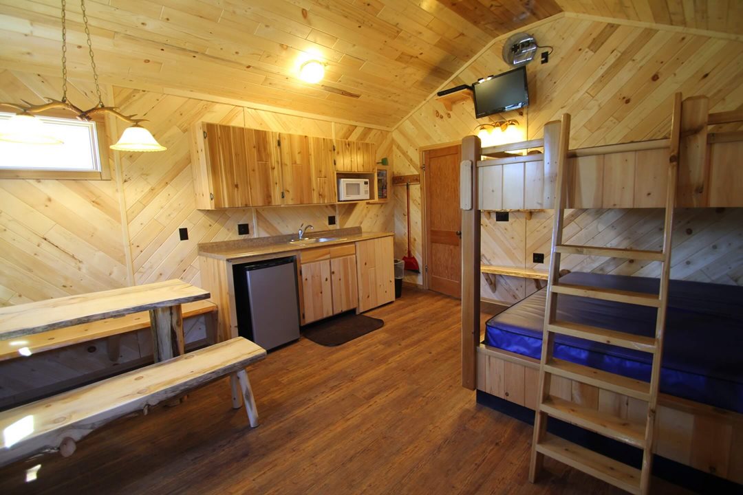 Interior view (angle 1) of a four person cabin at Mackinac Lakefront Cabin Rentals in Mackinaw City, MI. © 2017 Frank Rogala.