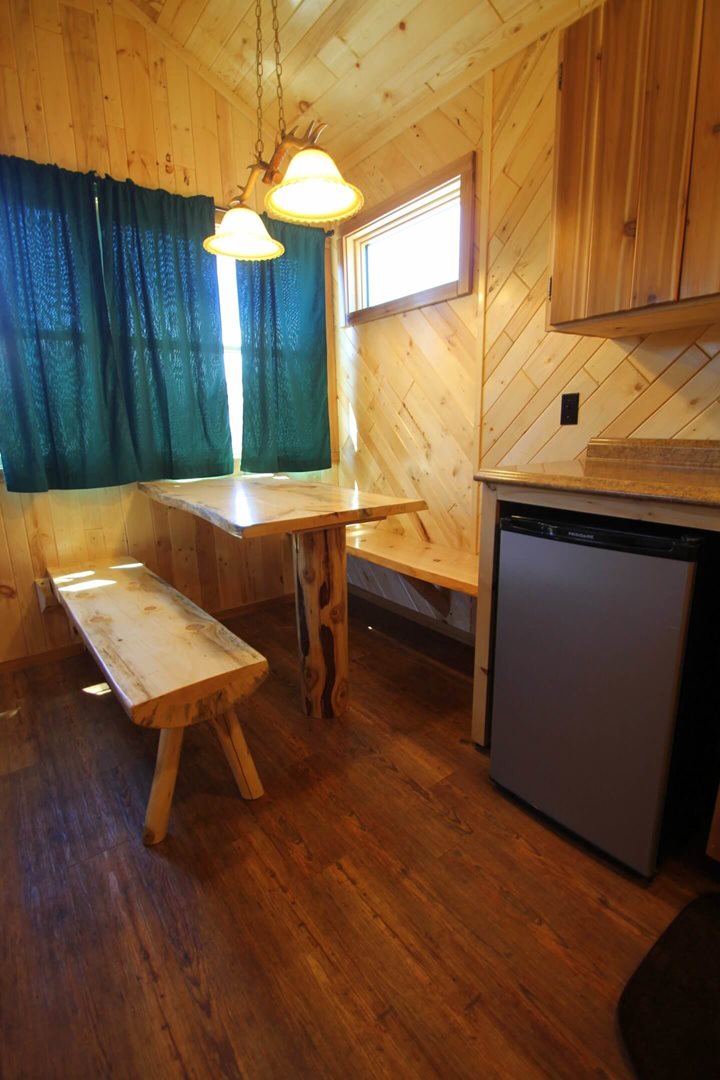 Interior view (angle 3) of a four person cabin at Mackinac Lakefront Cabin Rentals in Mackinaw City, MI. © 2017 Frank Rogala.