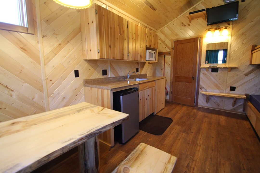 Interior view (angle 4) of a four person cabin at Mackinac Lakefront Cabin Rentals in Mackinaw City, MI. © 2017 Frank Rogala.